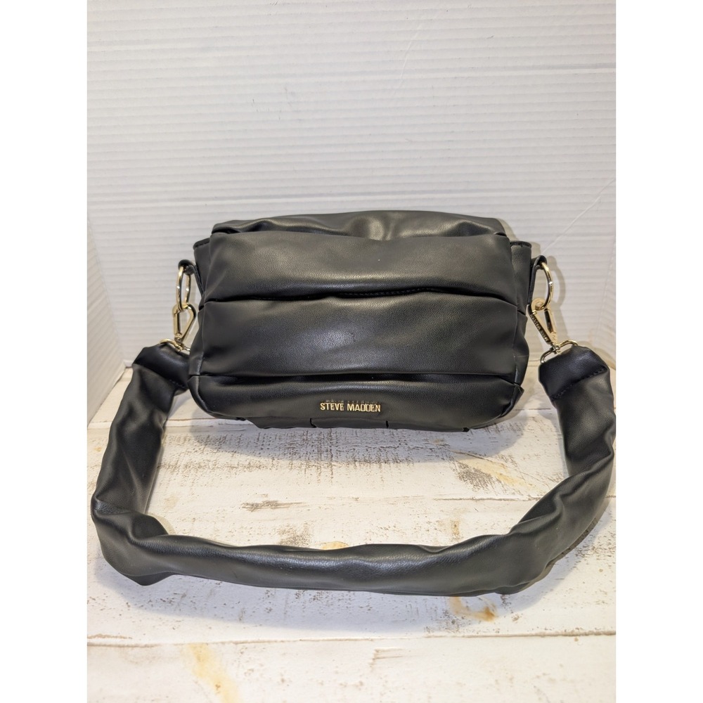Steve Madden Black Puffy Quilted Gold Hardware Shoulder Bag Y2K